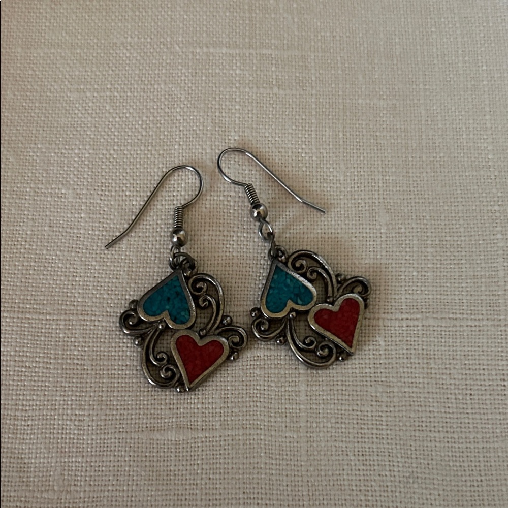 Heart-Shaped Silver toned Earrings